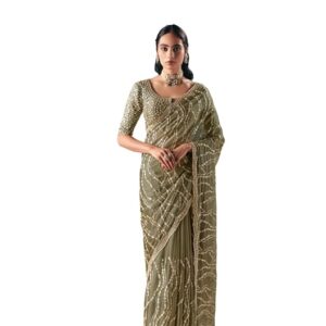 Designer Sage Green Embellished Saree with Sequin Work