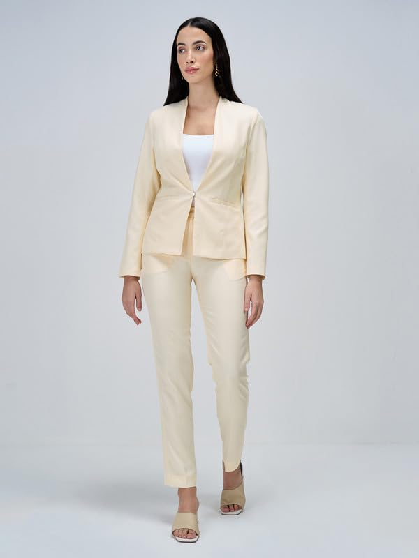 Salt Attire Women’s Single Breasted Blazer Coat – Solid Polyester, Cream, Casual Office Jacket - Image 4