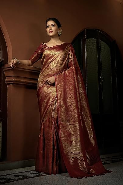 Art Silk Saree with Unstitched Blouse Piece - Zari - Image 4