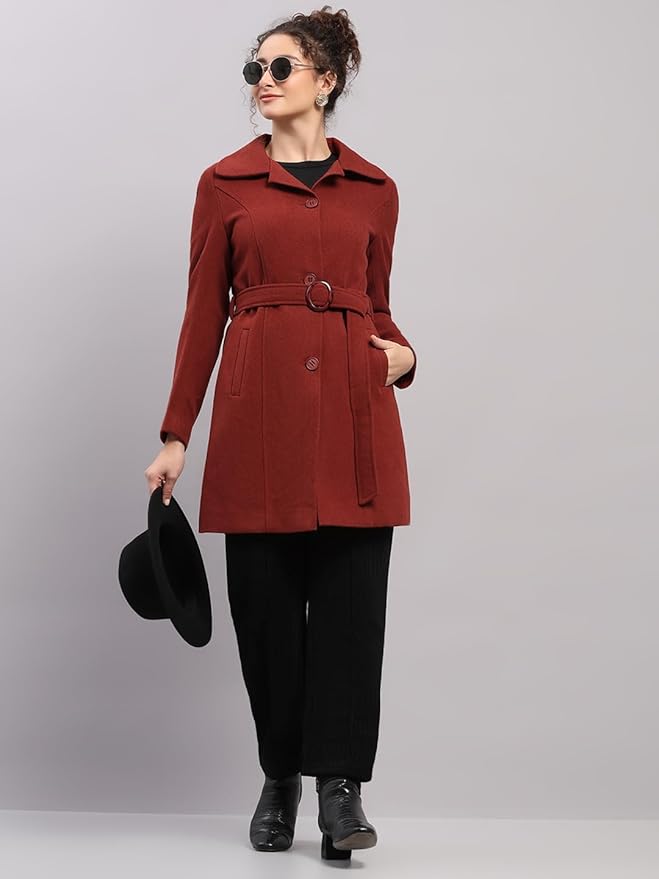 Monte Carlo Womens Regular Fit Solid Button Full Sleeve Winter Coat | Warm Woolen Overcoat for Ladies | Stylish Long Sleeve Buttoned Jacket (Pack Of 1) - Image 2