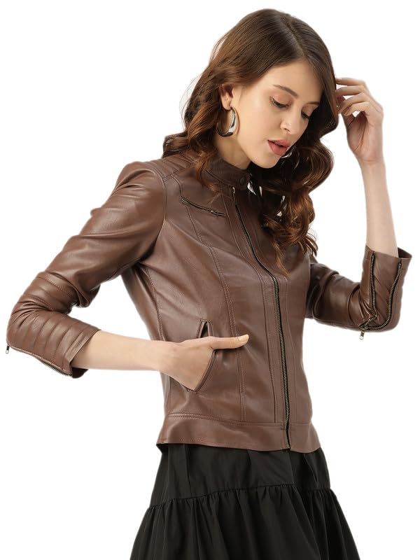 Leather Retail Faux Leather Women Regular Jacket (Brown) - Image 3