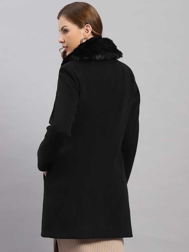 Monte Carlo Womens Regular Fit Solid Button Full Sleeve Winter Coat | Warm Woolen Overcoat for Ladies | Stylish Long Sleeve Buttoned Jacket (Pack Of 1) - Image 4