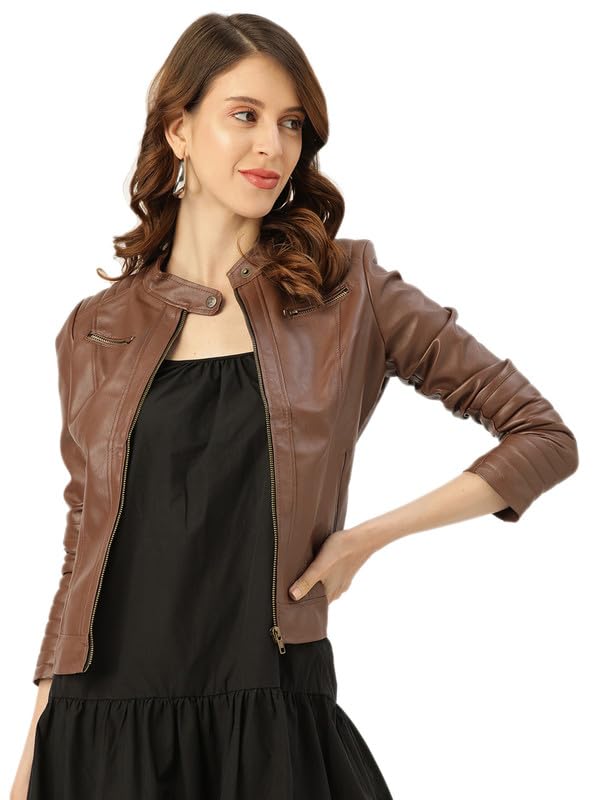 Leather Retail Faux Leather Women Regular Jacket (Brown)