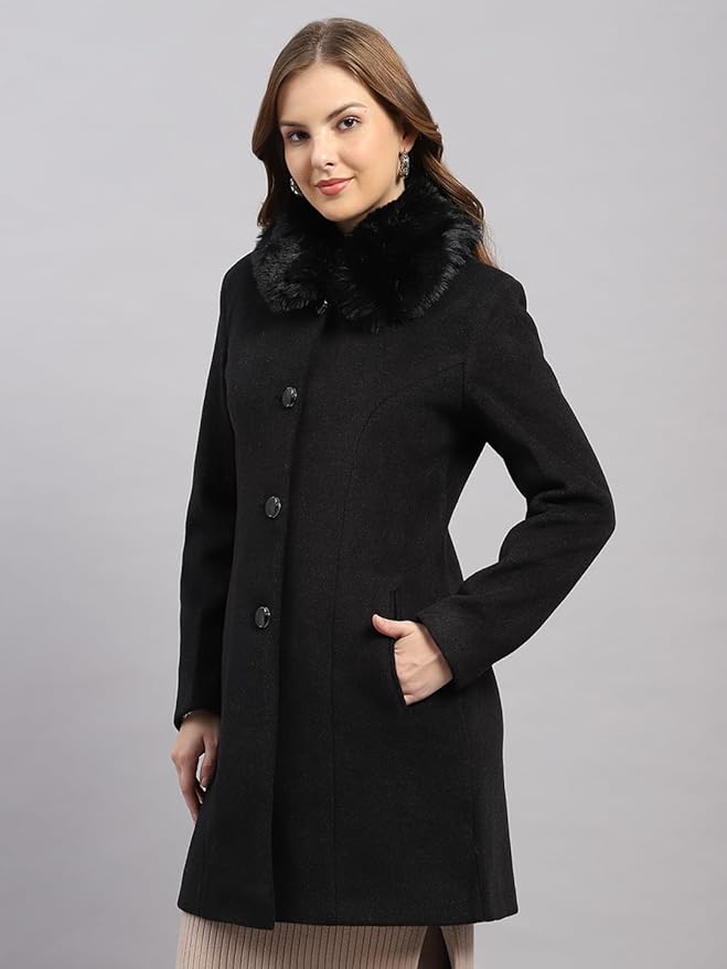 Monte Carlo Womens Regular Fit Solid Button Full Sleeve Winter Coat | Warm Woolen Overcoat for Ladies | Stylish Long Sleeve Buttoned Jacket (Pack Of 1) - Image 6