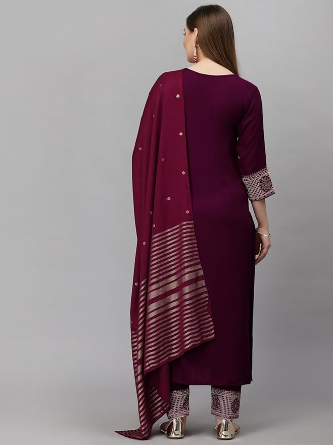 Women Viscose Embroidered Kurti Pant and Dupatta Set - Image 5