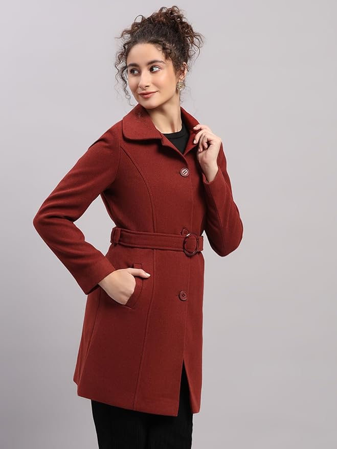 Monte Carlo Womens Regular Fit Solid Button Full Sleeve Winter Coat | Warm Woolen Overcoat for Ladies | Stylish Long Sleeve Buttoned Jacket (Pack Of 1) - Image 3