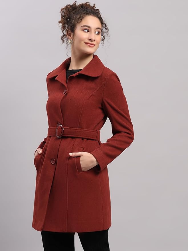 Monte Carlo Womens Regular Fit Solid Button Full Sleeve Winter Coat | Warm Woolen Overcoat for Ladies | Stylish Long Sleeve Buttoned Jacket (Pack Of 1) - Image 5