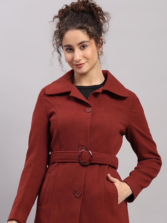 Monte Carlo Womens Regular Fit Solid Button Full Sleeve Winter Coat | Warm Woolen Overcoat for Ladies | Stylish Long Sleeve Buttoned Jacket (Pack Of 1) - Image 6