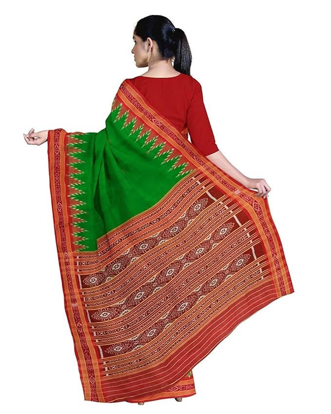 Sambalpuri Ikat Traditional Temple Border Natural Pure Mulberry Silk Saree - Image 2