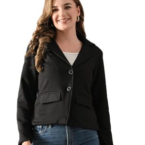 Women’s Fleece Winter Blazer Coat – Soft Winter Warm Lapel Collar Jacket with Full Sleeves, 2 Front Flap Pockets | Stylish Blazer Coat for Office, Casual Wear