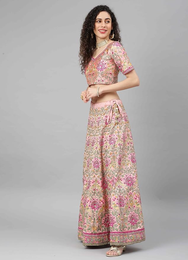 Women's Silk Semi Stitched Lehenga Choli With Dupatta | Heavy Embroidery Pattern - Image 5
