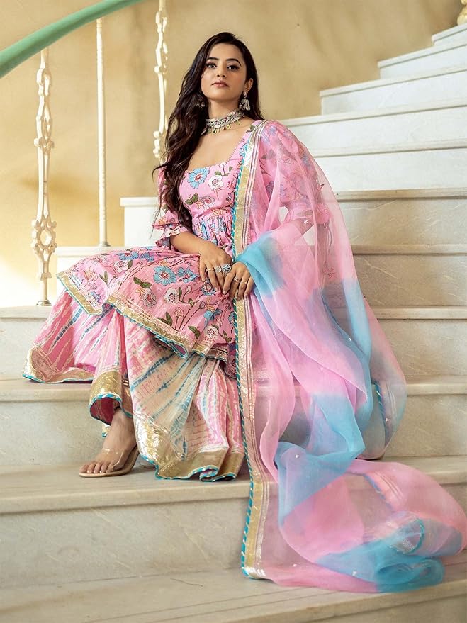 Women Kurta Sharara with Dupatta Set for Women for Wedding - Image 7