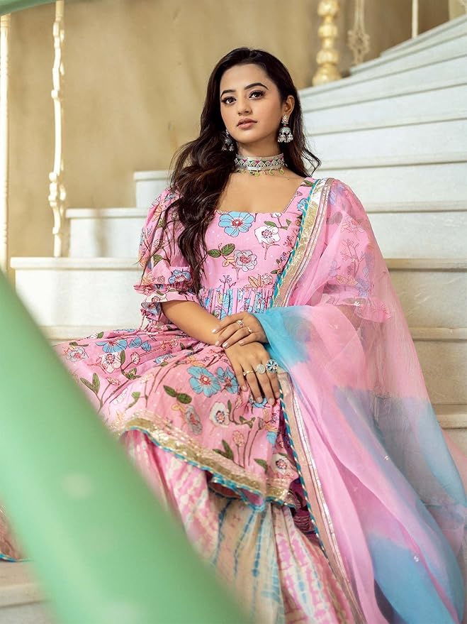 Women Kurta Sharara with Dupatta Set for Women for Wedding - Image 4