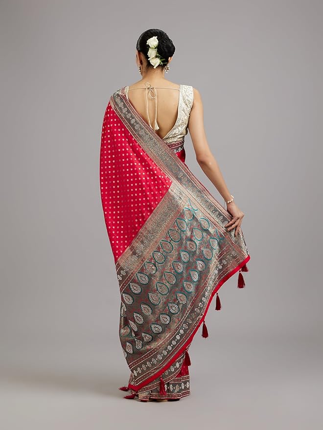 Art Silk Stone Work | Weave Saree with Blouse Piece - Image 2