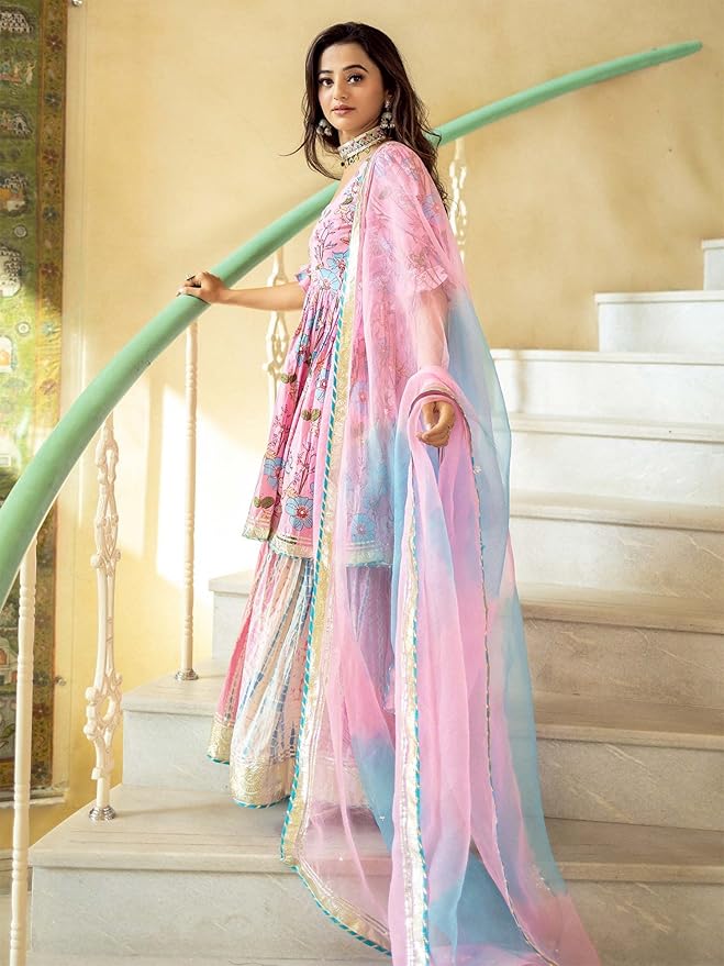 Women Kurta Sharara with Dupatta Set for Women for Wedding - Image 5