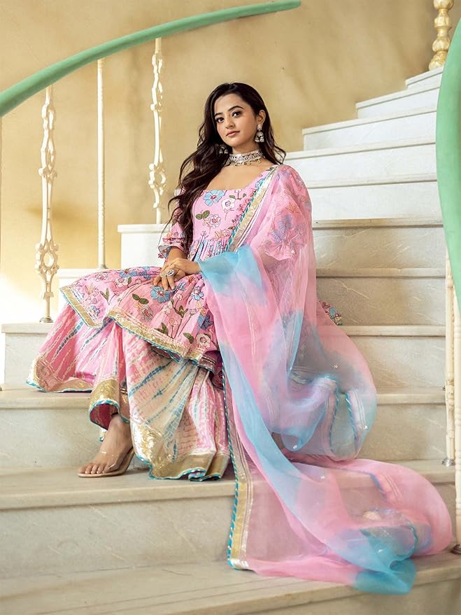 Women Kurta Sharara with Dupatta Set for Women for Wedding - Image 6