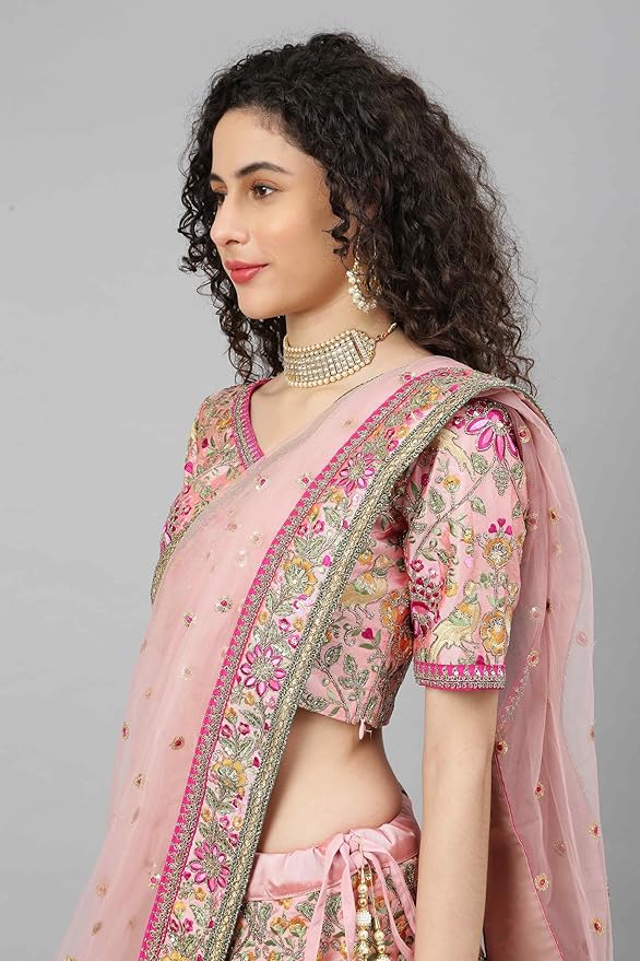 Women's Silk Semi Stitched Lehenga Choli With Dupatta | Heavy Embroidery Pattern - Image 6