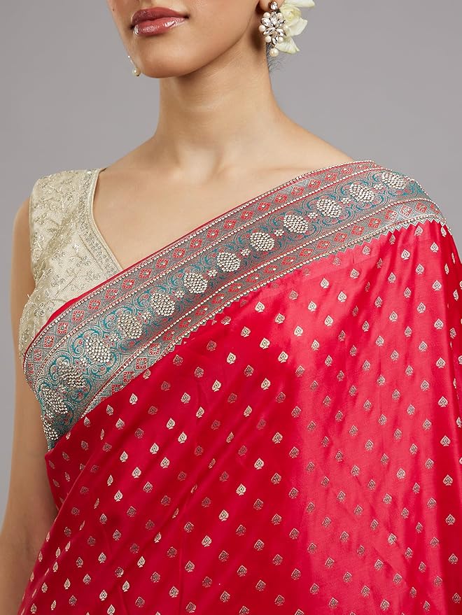 Art Silk Stone Work | Weave Saree with Blouse Piece - Image 5