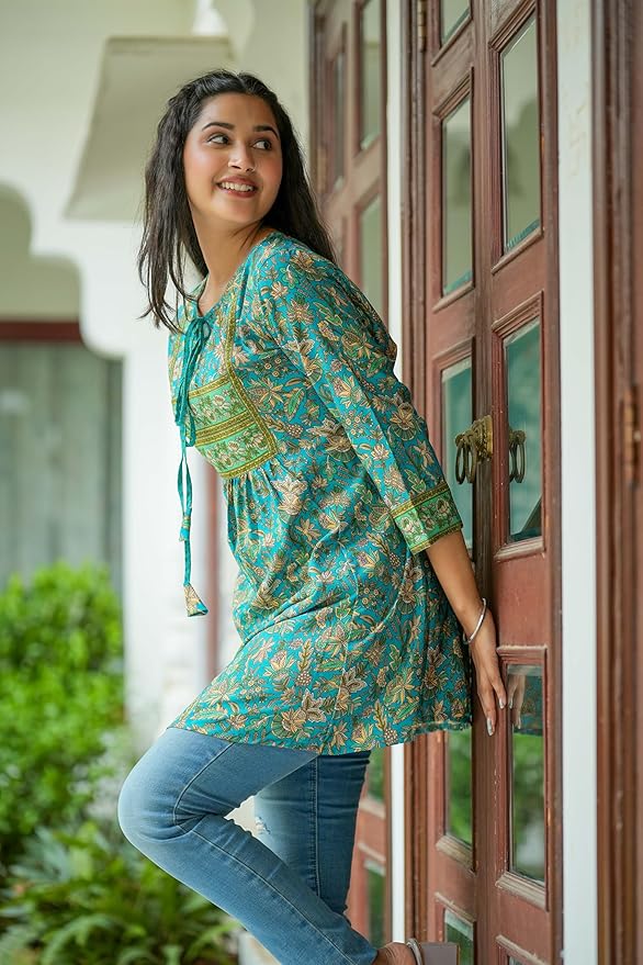 Women’s Floral Placement Printed A-Line Short Kurti - Image 5