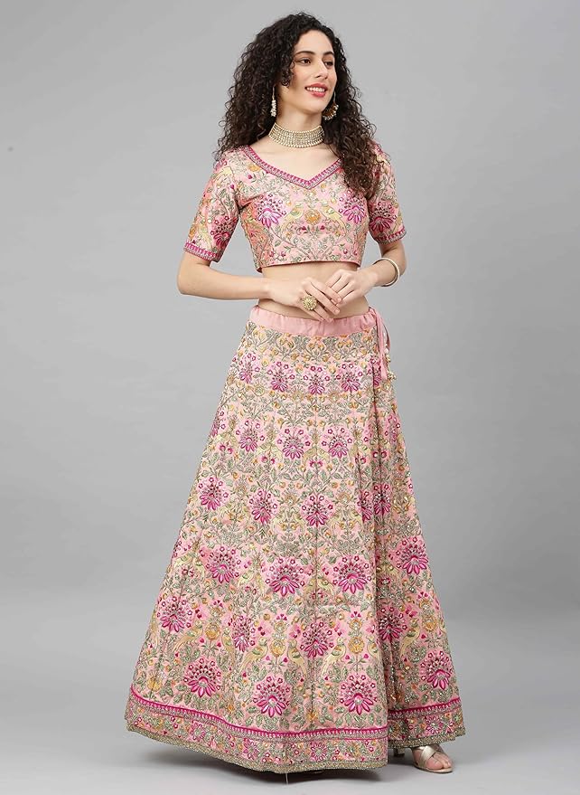 Women's Silk Semi Stitched Lehenga Choli With Dupatta | Heavy Embroidery Pattern - Image 3