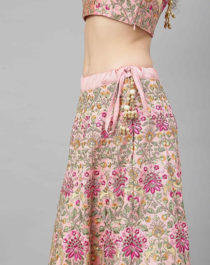 Women's Silk Semi Stitched Lehenga Choli With Dupatta | Heavy Embroidery Pattern - Image 4