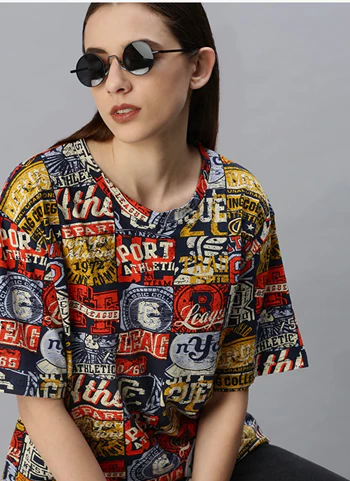 Wide Fit Half Sleeves Cotton Round Neck T-Shirt for Womens - Image 3